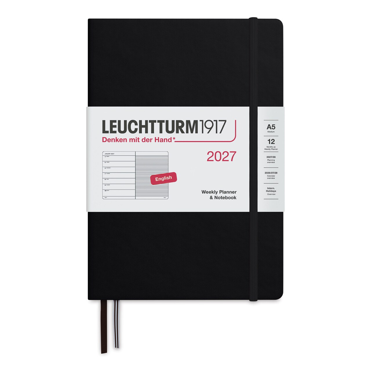 Leuchtturm1917 Weekly Planner & Notebook 2027 - 5-3/4" x 8-1/4", Black